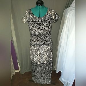 Ruched Waist Lace Print Maxi Dress